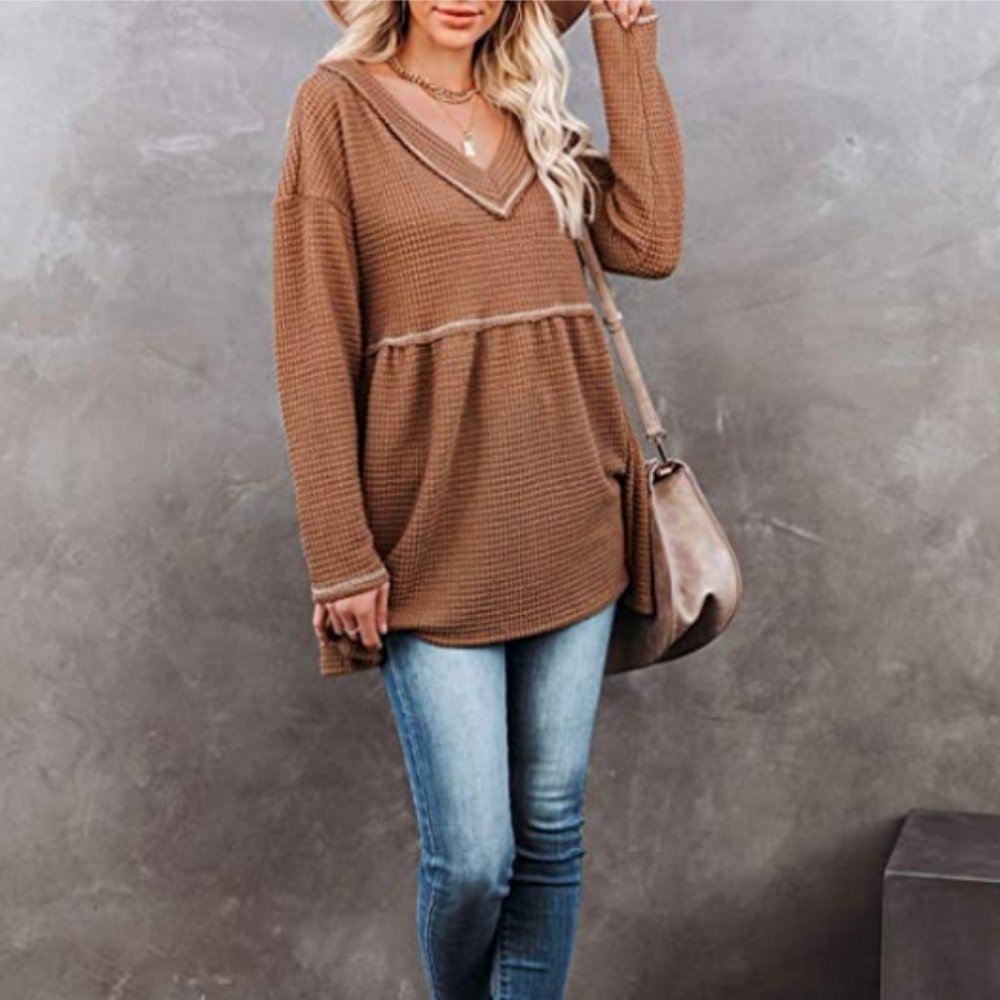 Women's Waffle V Neck Tunic